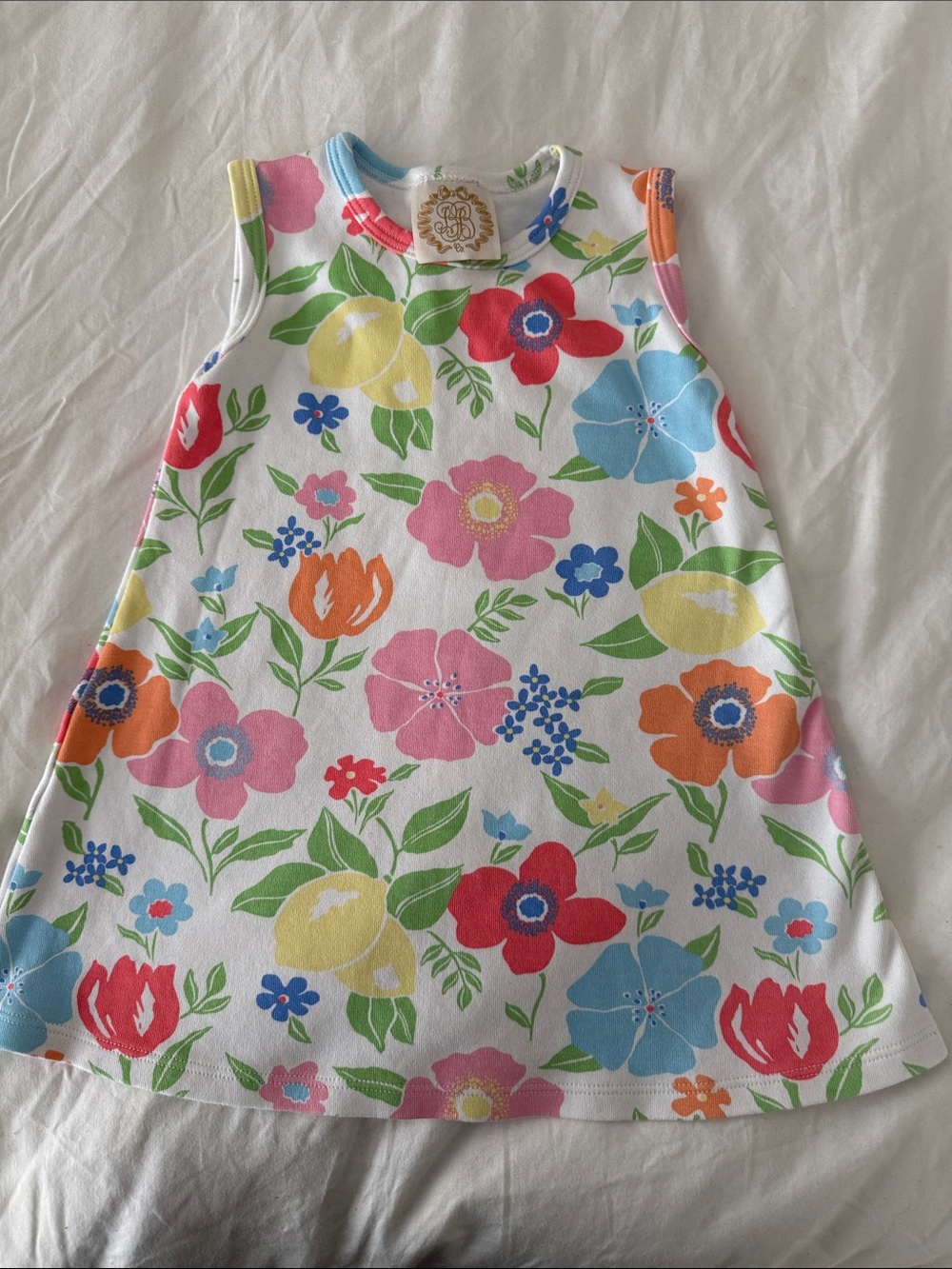 The Beaufort Bonnet Company White Floral A-Line Dress with Multicolor Flowers